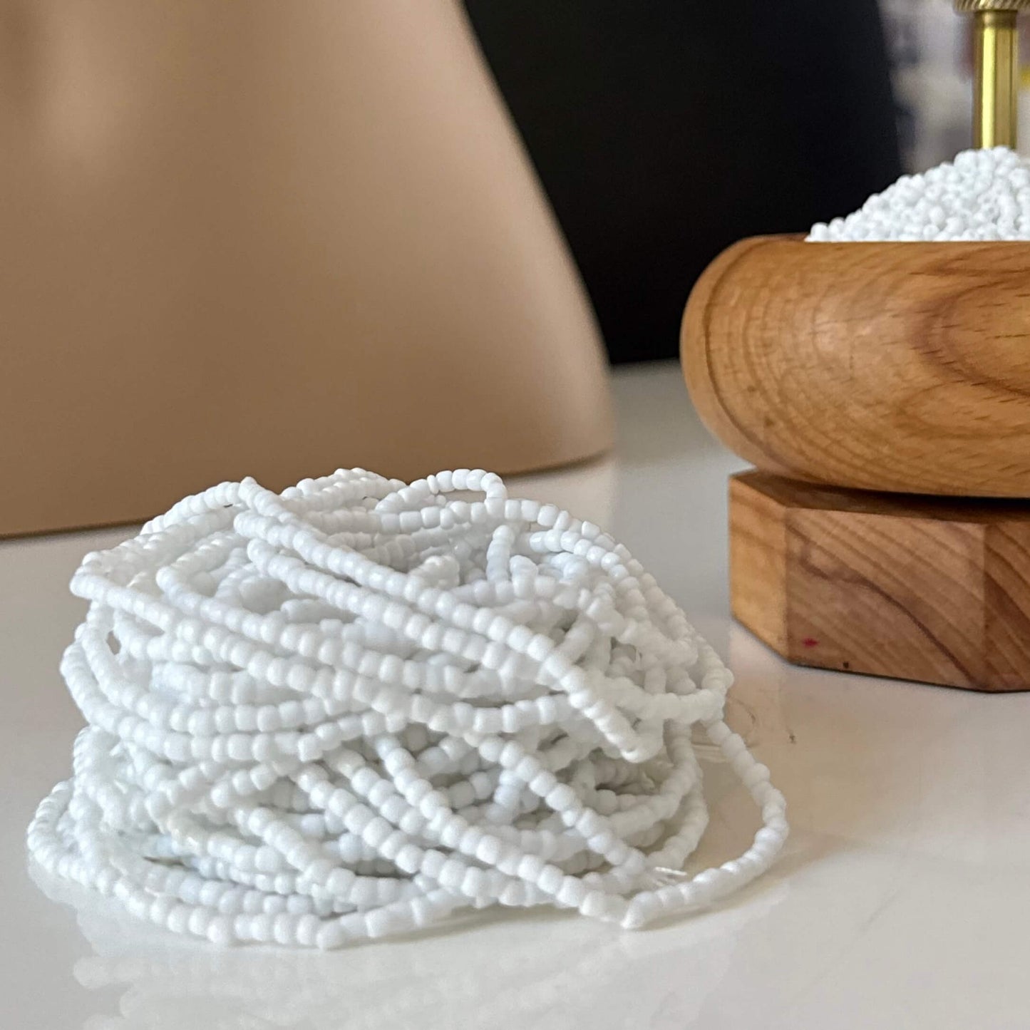 White waist beads for women, delicate translucent white waist beads handmade for healing, self-love, and feminine energy, lightweight body jewellery for everyday wear.
