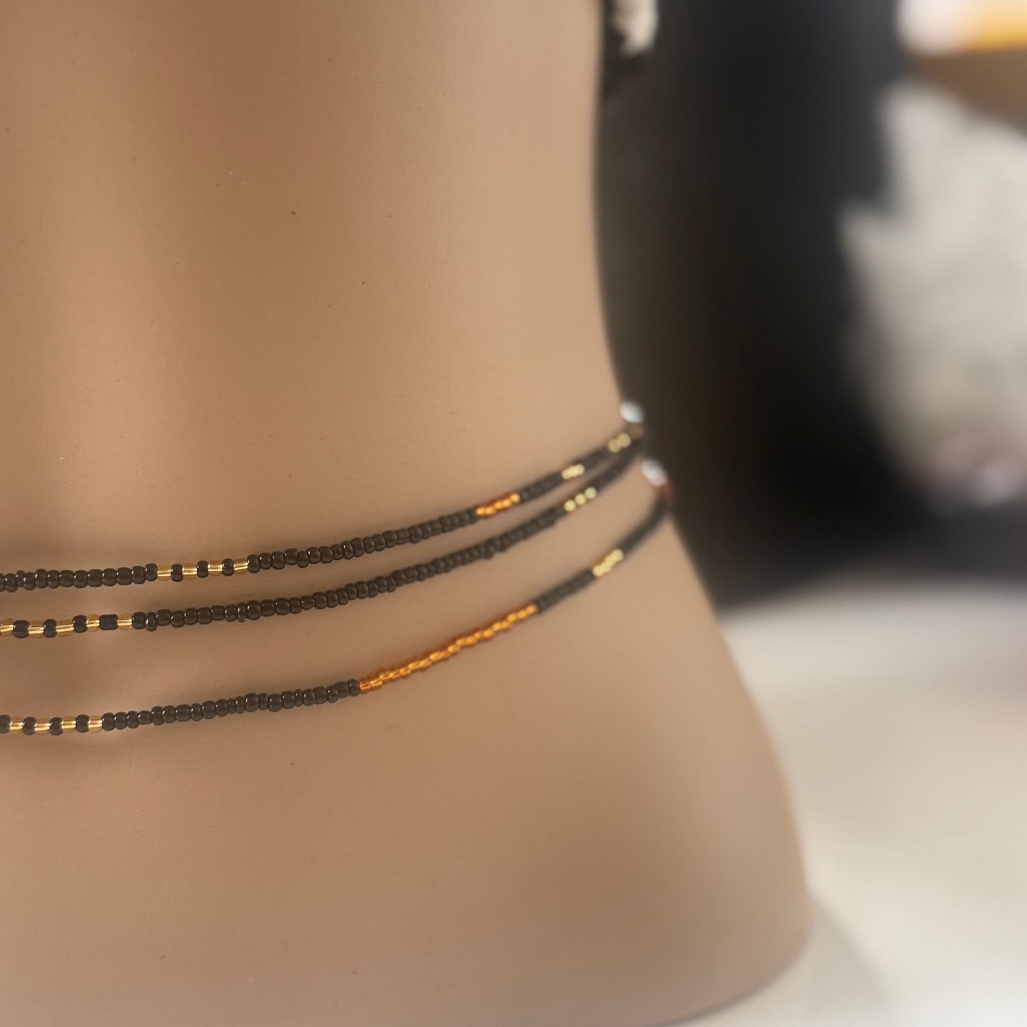 black and gold tie on waist beads for weight loss, beaded waist beads, african waist beads